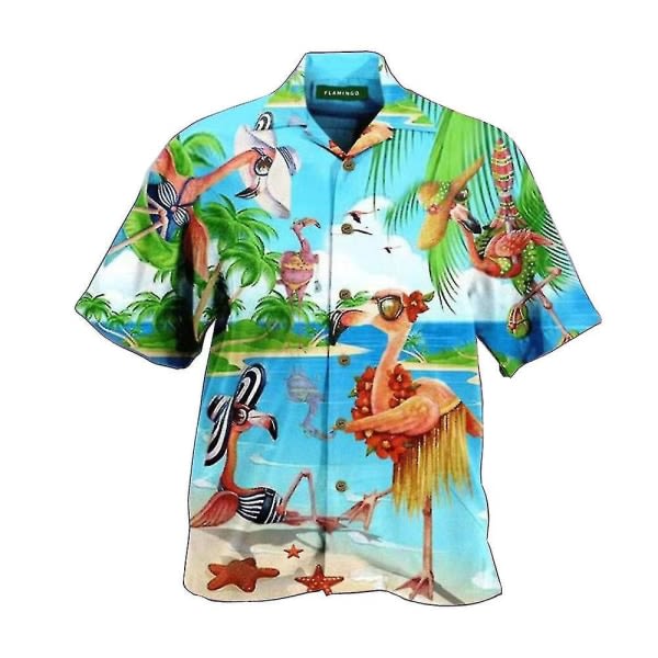 Mænds printede Hawaii kortærmede toppe Sommer Casual Holiday Tee Løse T-shirts 3XL