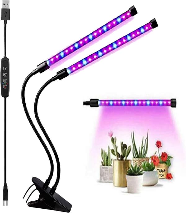 LED Vekstlys med Stativ for Planter Svart