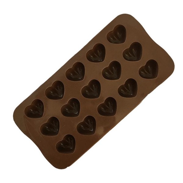 Is/Chokolade/Geléform med 15 hjerter - Isform - Pralineform brown