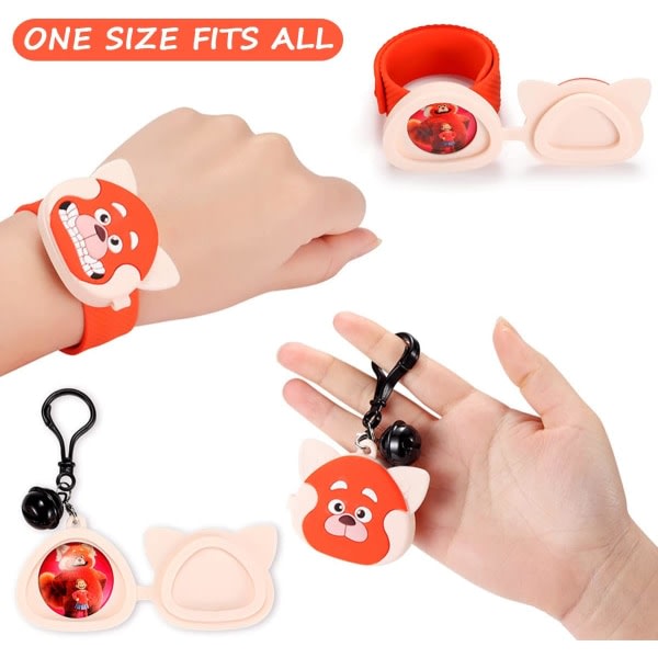 4-pack Turning Panda Röd Armband Armband, Nyckelring Silikon Party Favors Barn Påsk Korg Ägg Filler Födelsedagspresenter