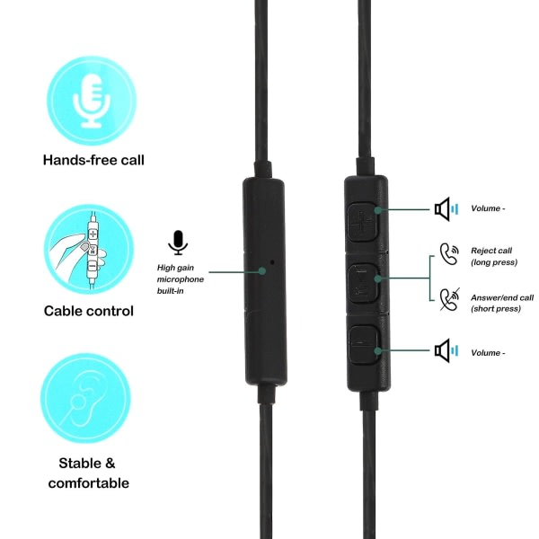USB C-hodetelefoner Ergonomisk kablet kontroll In-ear Noise Cancelling Headset