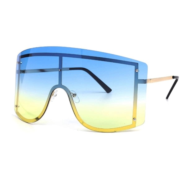 Flat Top overdimensjonerte solbriller for damemote, blå+gul