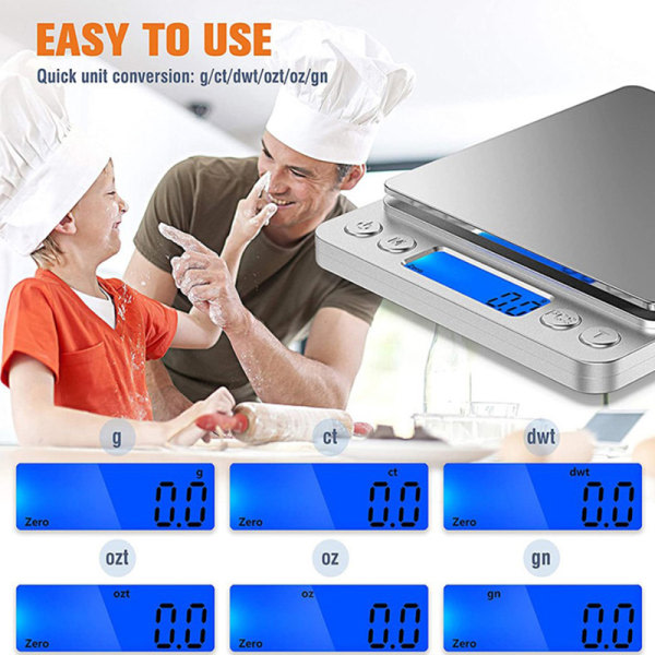 Elektronisk digital køkkensvåg 0,01g 500g Fick LCD-vejning 3KG/0,1g