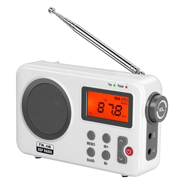 Bærbar radio AM/FM LCD-skærm Store højttaler øretelefoner til hjemmekontor Farverige