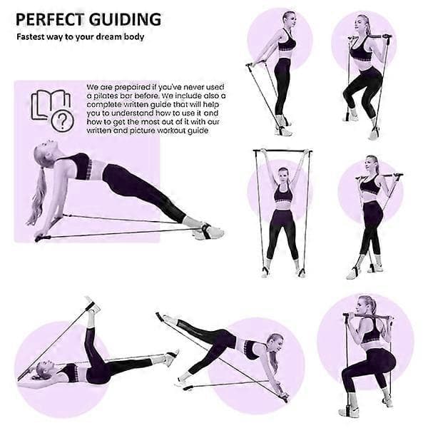 Pilates Bar Set Resistance Bands Adjustable Straps Workout Purple-FF- Purple