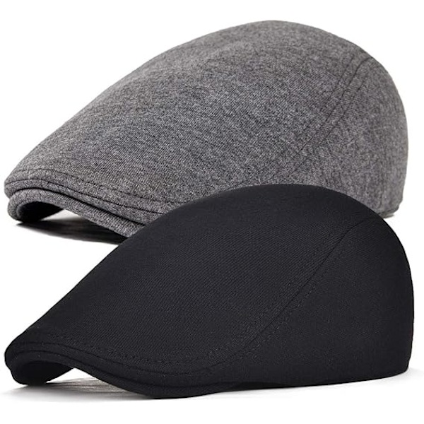 2-pack Bomulls Newsboy Caps för Män Mjuk Passform Taxi Hattar, Basker
