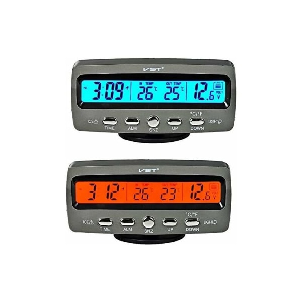 1. Spänningsdetektor Temperatur Bil Auto LCD Display Digital Display Termometer Larmkontrol Väckarklocka