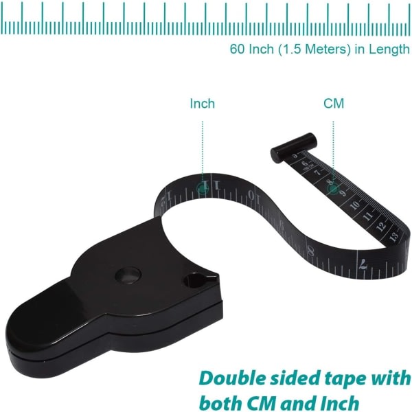 Kroppsmåttband för kroppsmätning av kroppsfett Mätverktyg för viktminskning 60 tum 150 cm (svart)