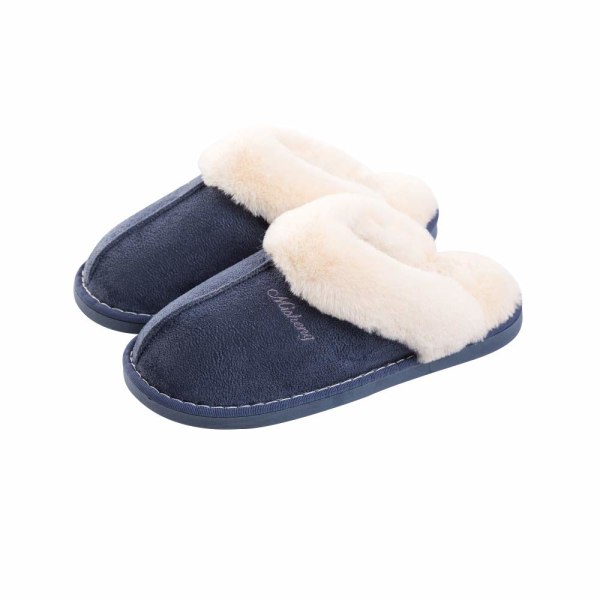 Kvinder Mænd Hjemmesko Fluffy Memory Foam Slip-on Hus Ruskind Hjemmesko med anti-skridsål Indendørs Udendørs Marineblå（46-47） 300 mm