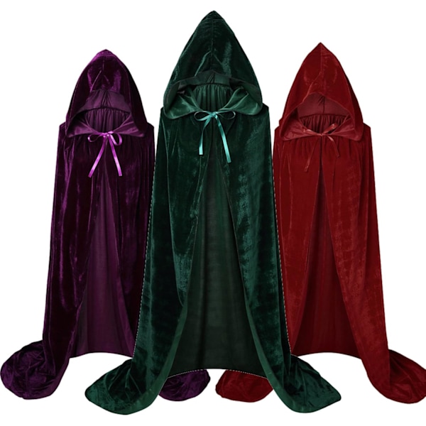 1 Voksen Hodehette, Cosplay Kostyme Fløyelskaffe, Kappe Hexe Trollmann Kapp Lilla
