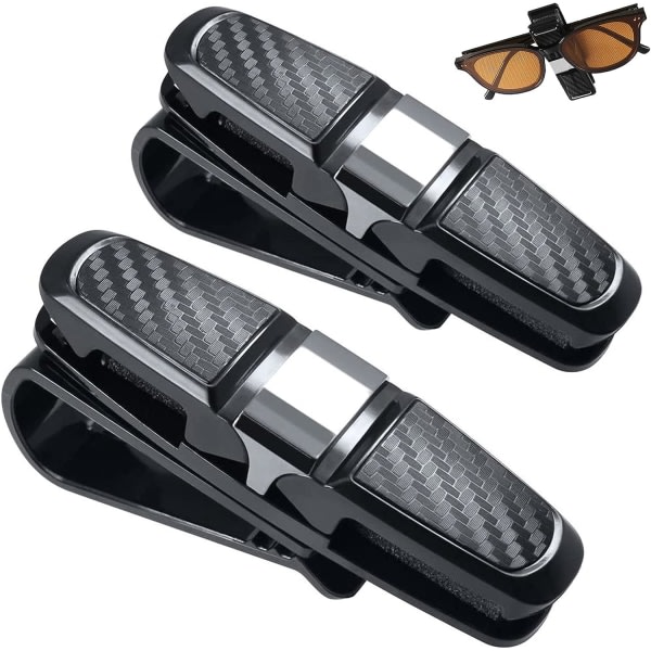 2-pack bilglasögonhållare med korthållare, bilglasögonhållare, solglasögonhållare, 360 graders rotasjon billetthållare med dobbelt ändklämma