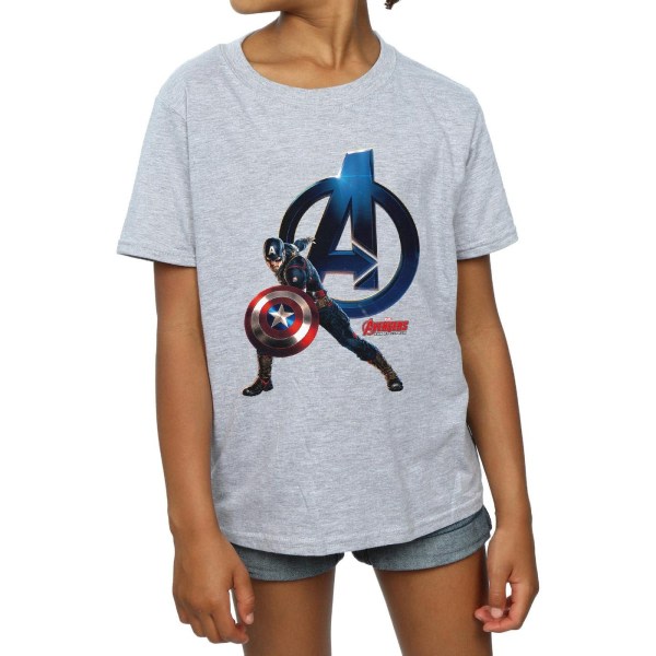 Marvel Girls Captain America Pose T-shirt i bomull 7-8 år Spor Sports Grey 7-8 år