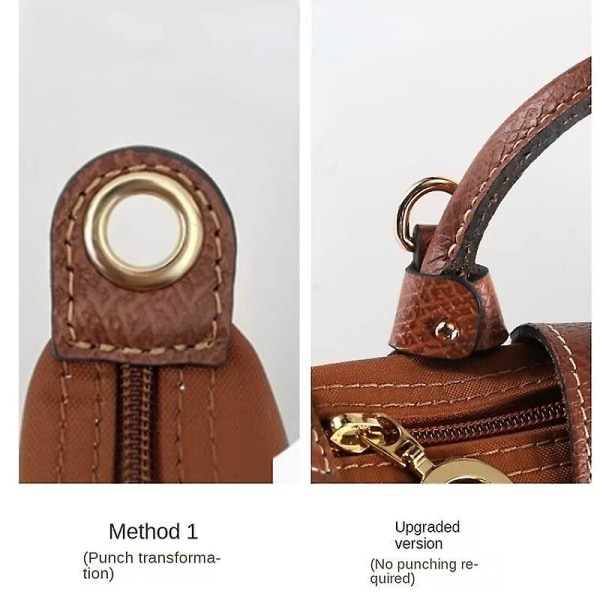 Skulderrem for Longchamp-veske, konverteringstilbehør, gratis hulltaking for mini-veske, skulderrem for mini-veske Brown-gold