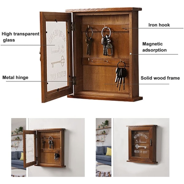 Avainkaappi Avainlaatikko Puinen säilytyslaatikko Seinään kiinnitettävä  avainlaatikko Avain eff9 | Fyndiq