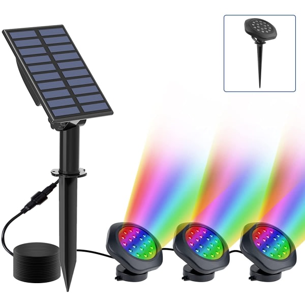 Solar Pond Light, RGB Solar Lamp Undervattens nedsänkbar belysning med IP68 vattentät, färgskiftande RGB Solar Spotlights (3 Spotlights)