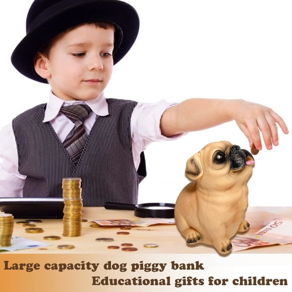 Dog Piggy Bank, uknuselig stor myntbank for barn Gutter Jenter Voksen, Søt Mops