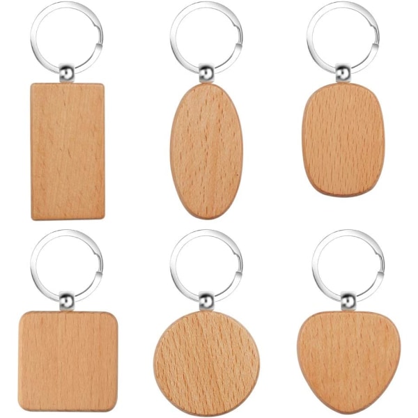 12-delad tränyckelring Naturligt trä nyckelring DIY Rå nyckelring