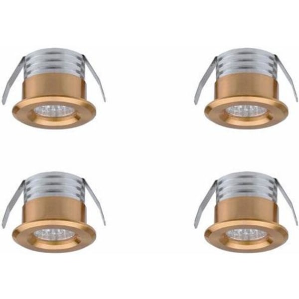 Sæt med 4 Mini LED indbyggede spotlights, 3 W, varmt hvidguld DOPA