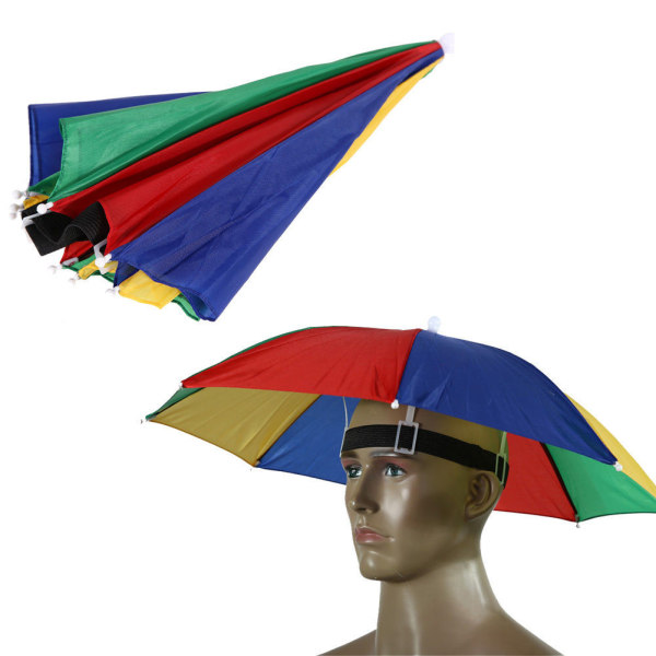 Hopfällbart paraply/paraplyhatt UV-skydd Campingkeps rainbow