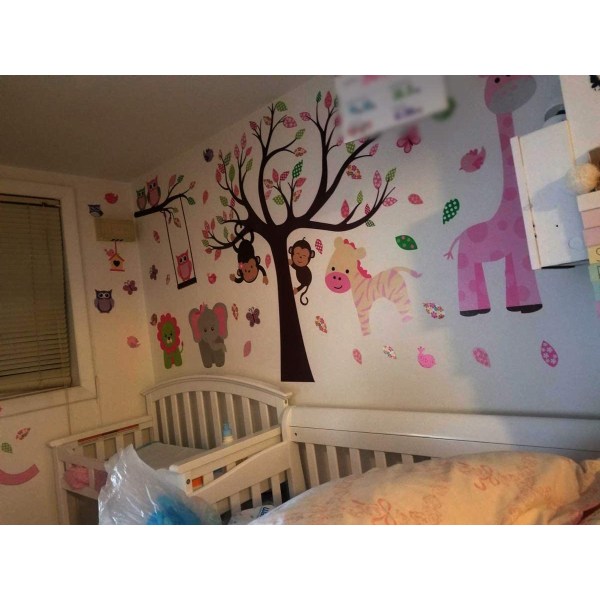 Peel & Stick Girl Nursery Väggdekal för rosa djungeltema för barn