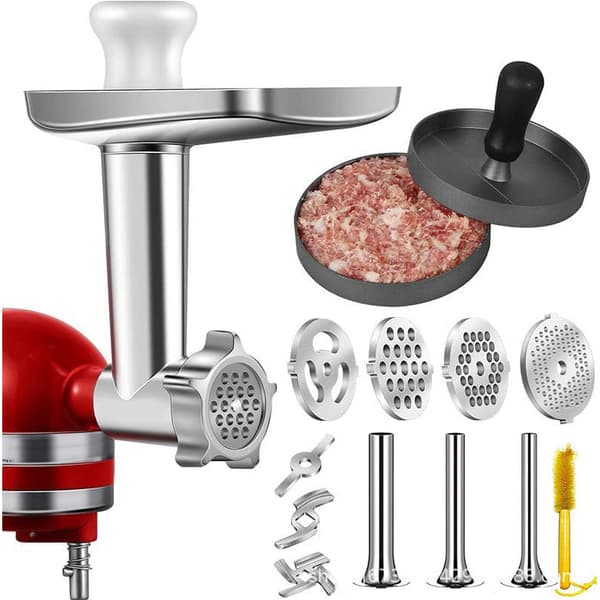 Køkkenmaskine Kødhakker og Pølsestopper Tilbehør, Rustfrit Stål med Småkageform og 5 Plader 1