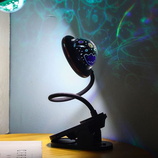 Klämlampa för barn, USB uppladdningsbar LED-läslampa med stjärnprojektion, svanhalslampa vid sängkanten, 360 Touch-dimmer (blå)