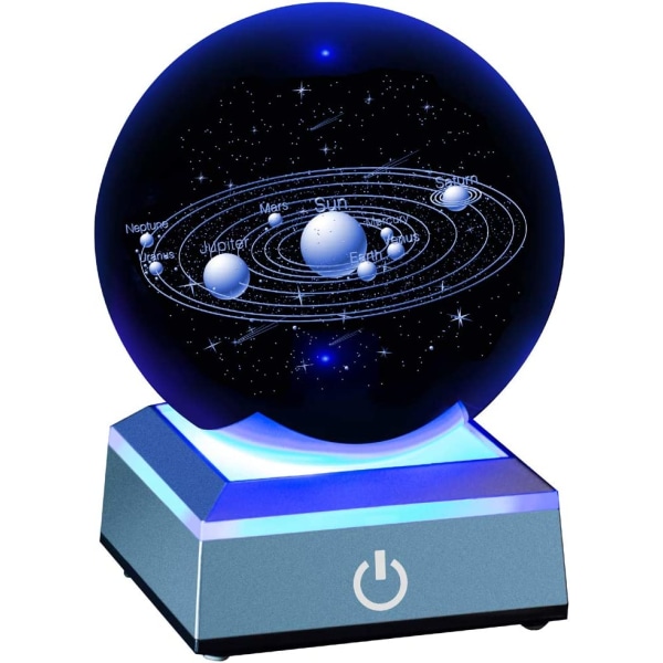 3D Solsystem Model Krystalkugle Lasergraveret hologram