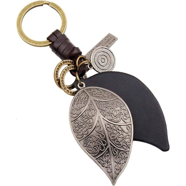 Læder nøgleringe til kvinder og piger, vintage vævet blad keycha