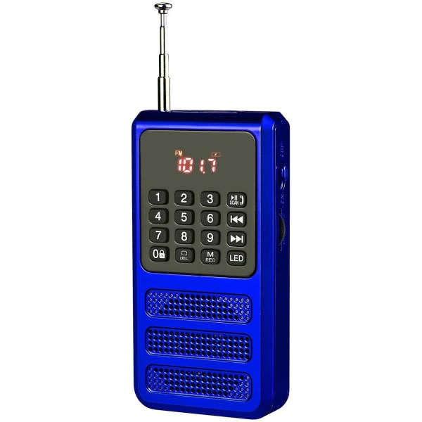 Mini FM Bluetooth -radio bärbar, Pocket Walkman-radio med inspelare, SD-kort MP3-spelare, liten radio som drivs av uppladdningsbart batteri
