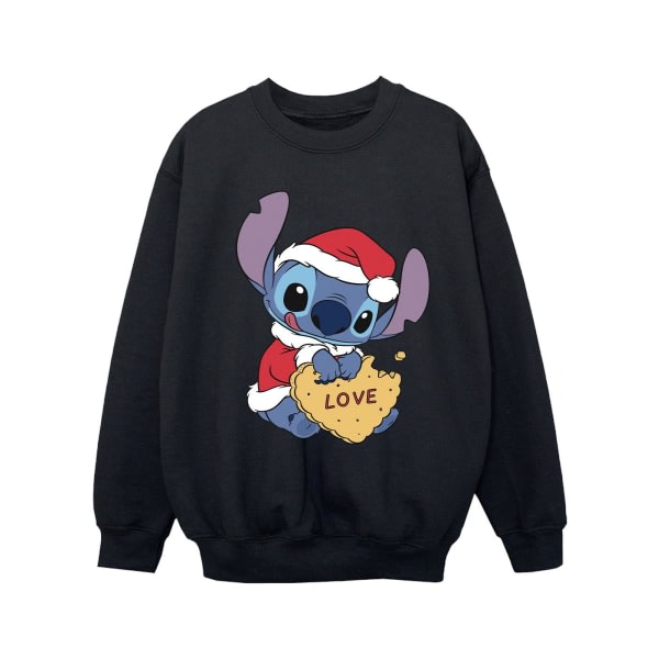 Disney Girls Lilo And Stitch Christmas Love Biscuit Sweatshirt Sort 3-4 år