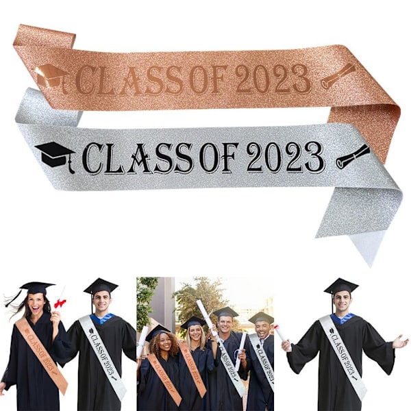 2023 Graduation Sash Graduated Satin SILVER silver