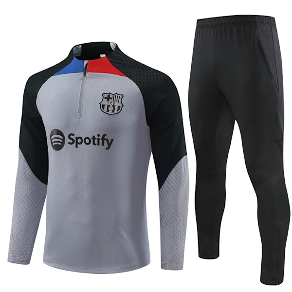 Barcelona Långärmad Halv Tracksuit för Vuxna Fotbollströja Träningsdräkt Långärmad Dräkt Grå Säsong 23-24 Grey grey 18