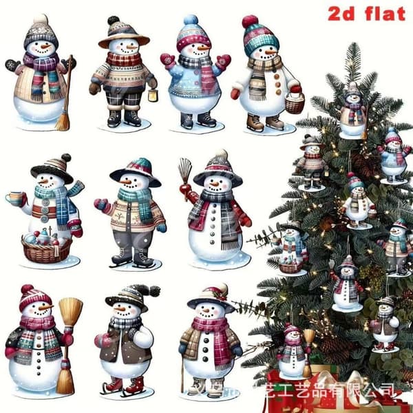 Juleophæng i træ, snemand og træ julepynt 30-piece set