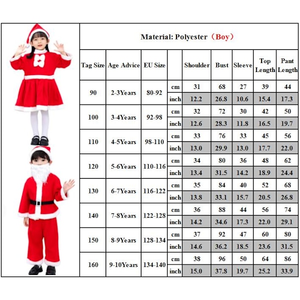 Barn Flicka Pojkar Jul Santa Claus Kläder Sets Kostym boys 120cm