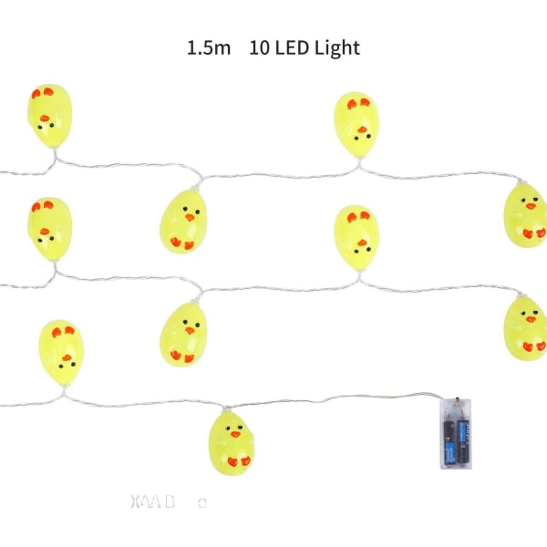 Pääsiäisvalon seppele - 10 pääsiäisen LED-seppelettä - Chick - pääsiäinen