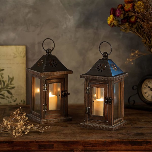 Puinen kynttilälyhty - koristeellinen lyhty 28cm, vintage kynttilä