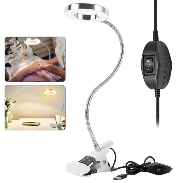 Skrivbordslampa 48 LED USB -klämlampa Arbetslampor Ögonskydd 8W LED-läslampa med klämma kallt och varmt vitt ljus