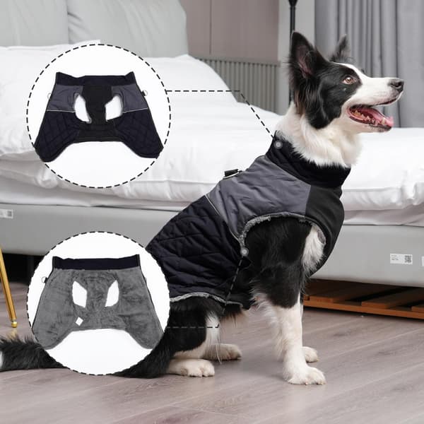 Varm fleecehundjakke til små hunde, D-ringe vandtæt hvalpejakke til kold vinter sort-FF- black 2XL(70*55*50CM)