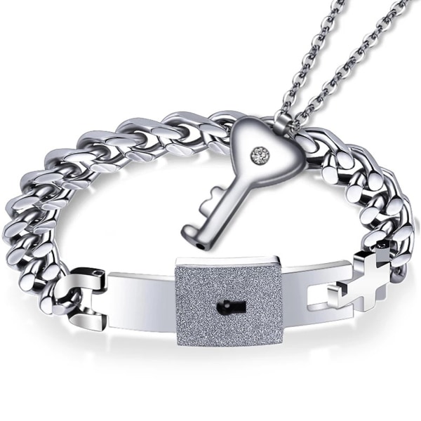 Nyhet kärlek hjärta lås armband för nyckel hänge halsband Set par smycken Uni