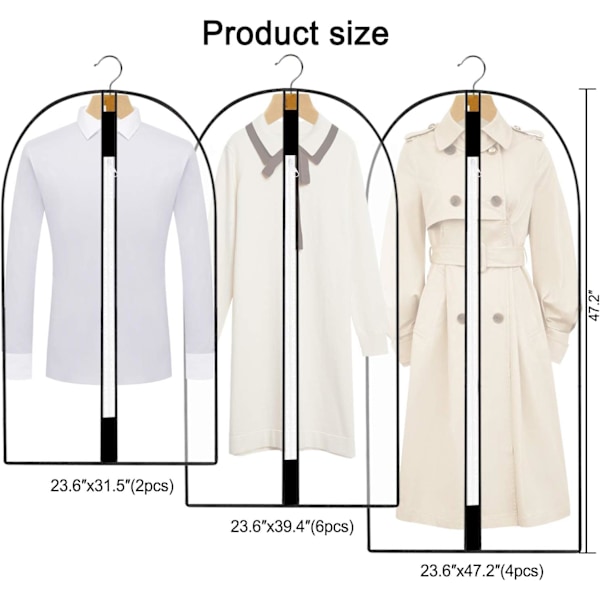 Garment Covers 12-pack Transparent Dustproof, Mothproof, Dustproof Protective Covers with Zipper-FF-