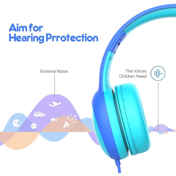 Hodetelefoner for barn med dekorative ører blå