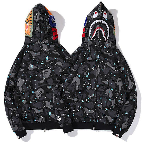 Ny Bape hettegenser med hai-munn Ape Camo-trykk i bomull med full glidelås for W zX Camo svart Camo svart Camo black L