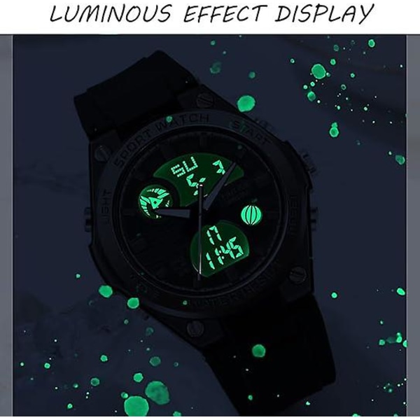 Damklocka Digital Sport Vattentät Klocka Analog Militär Taktisk Klocka LED-Bakgrundsbelysning Alarm Stoppur Armbandsur-XF9-