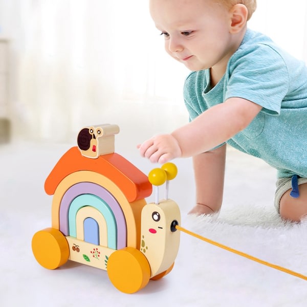 Opetuslelu puinen sateenkaaritraktori baby pinottava lelu