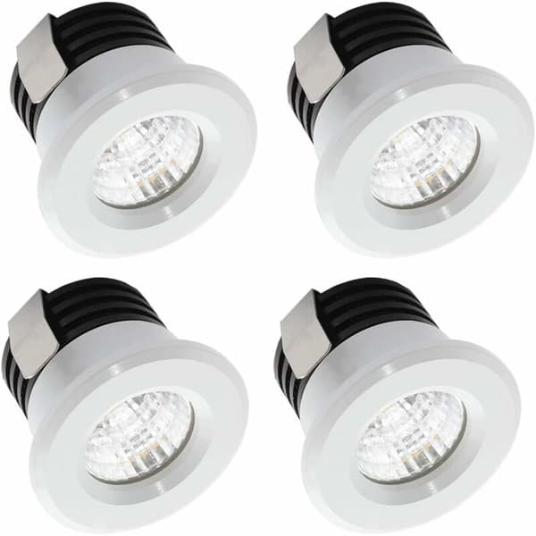 4-pakning 3W varmhvite mini LED-spotlights med transformator for utstillinger