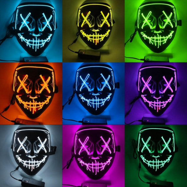 Halloween Mask Led Glow Mask El Wire Light Up The Purge Movie Costume Light Halloween Party Pink