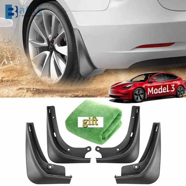 4 st Stänkskydd för Tesla Model 3 Fram Bak Stänkskydd Skärmskydd Kit Red Model 3