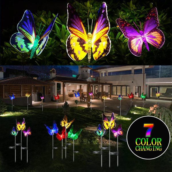 Utomhussolar trädgårdslampor, 3-pack Solar Butterfly Dekorativ Li