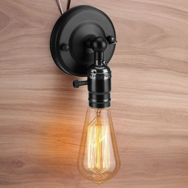 Vintage lampputeline, E27 Edison Retro-seinälampputeline kytkimellä kotikäyttöön ja sisustukseen 220V (musta)
