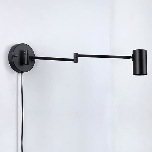 LED-vägglampa med justerbar svängarm och kabel med uttag och strömbrytare E27 läslampa för vardagsrum, sovrum, nattduksbord svart
